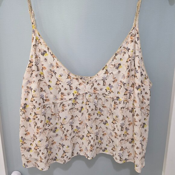 Little Moon Cream Floral Tank Top Women’s L Sleeveless Cami Blouse - Picture 1 of 11